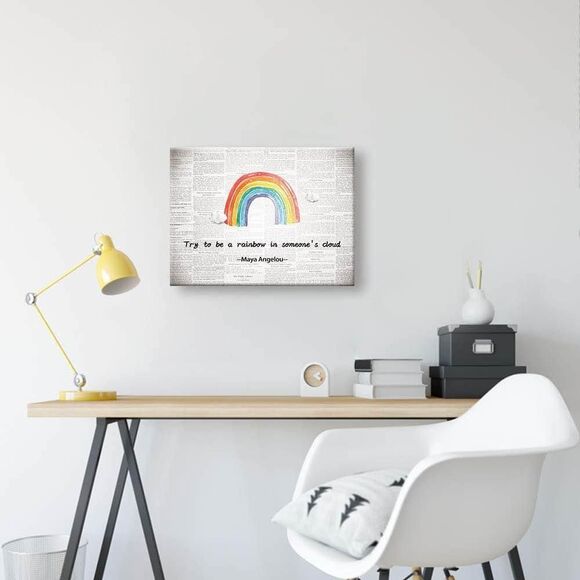 Maya Angelou Rainbow Cloud Canvas Wall Art, Newspaper Decor, 15 in - Picture 4 of 5